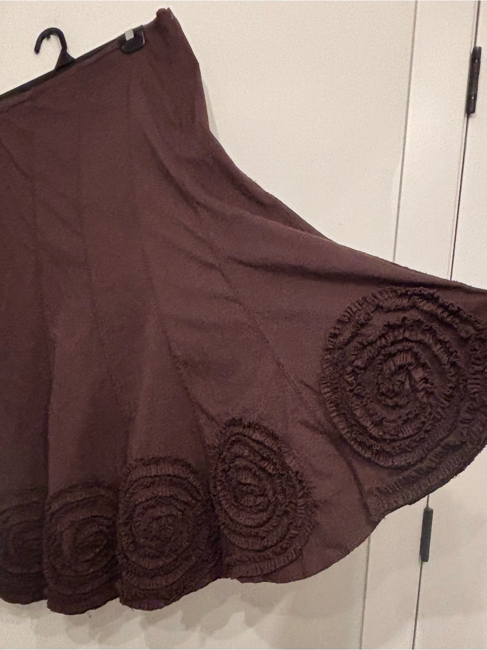 Chocolate Brown Embroidered Midi Skirt Boho Artisan Lagenlook European, L - Picture 4 of 7